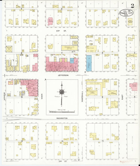 Sanborn Fire Insurance Map from Prairie City, Jasper County, Iowa (1916), Sheet #0002 - Historic Sanborn Fire Insurance Map Print, vintage old map wall art