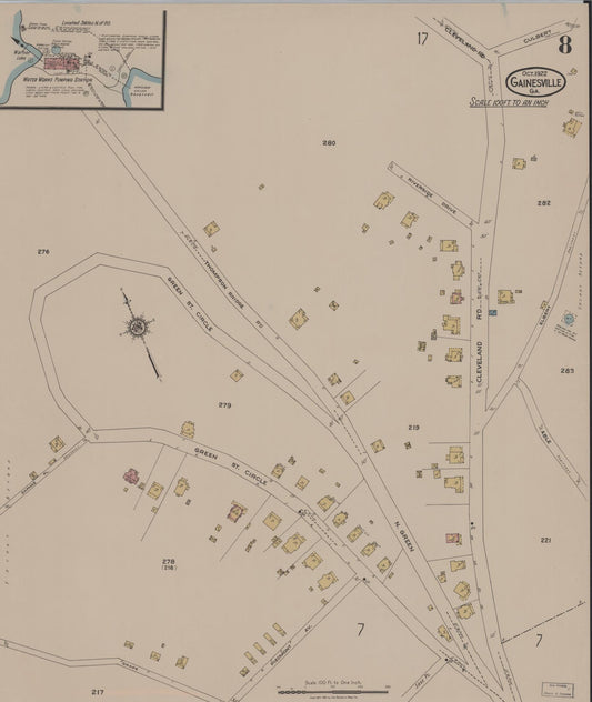 Sanborn Fire Insurance Map from Gainesville, Hall County, Georgia (1922), Sheet #0008 - Historic Sanborn Fire Insurance Map Print, vintage old map wall art, antique decor, genealogy gift, Georgia Georgia map