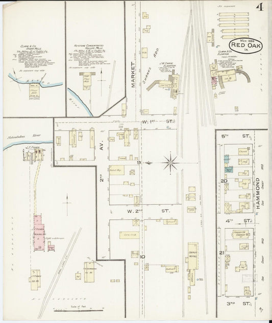 Sanborn Fire Insurance Map from Red Oak, Montgomery County, Iowa (1886), Sheet #0004 - Historic Sanborn Fire Insurance Map Print, vintage old map wall art