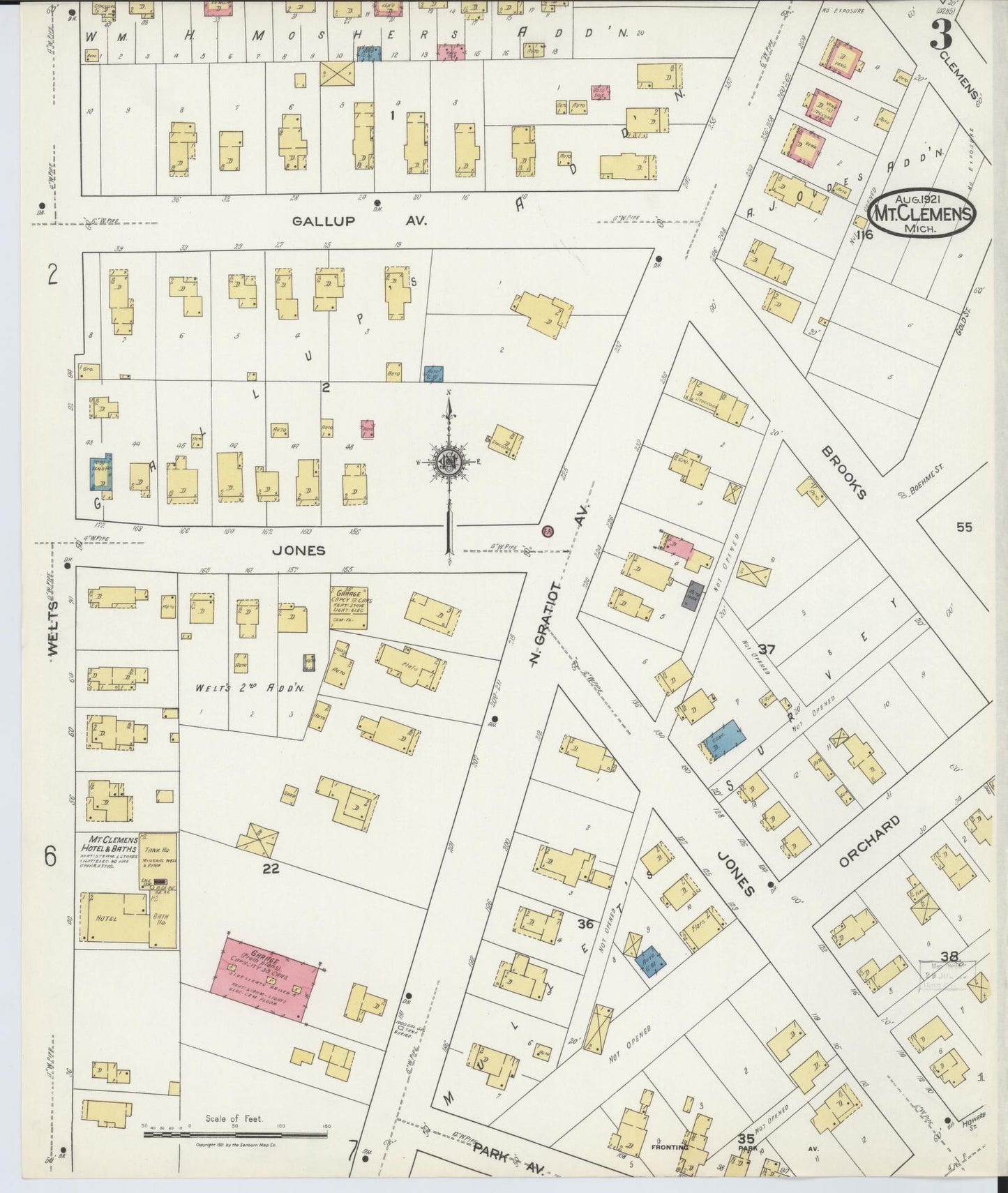Sanborn Fire Insurance Map from Mount Clemens, Macomb County, Michigan (1921), Sheet #0003 - Complete Map Set gallery image, historic Sanborn map, vintage wall art, Michigan Michigan