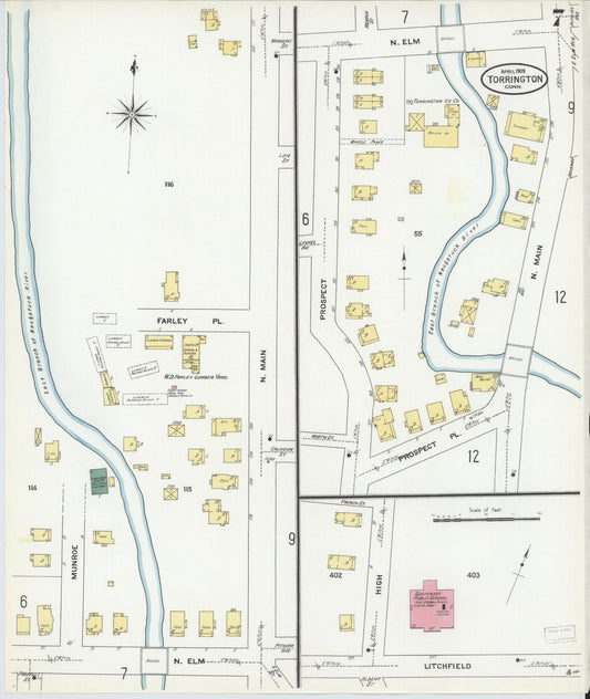 Sanborn Fire Insurance Map from Torrington, Litchfield County, Connecticut (1909), Sheet #0007 - Historic Sanborn Fire Insurance Map Print, vintage old map wall art, antique decor, genealogy gift, Connecticut Connecticut map