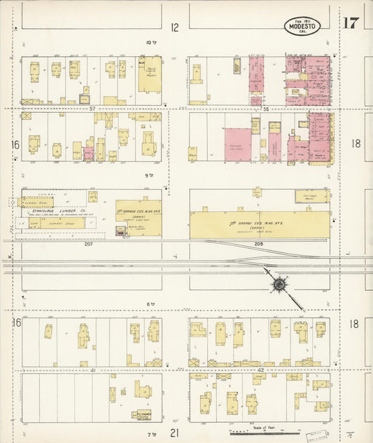 Sanborn Fire Insurance Map from Modesto, Stanislaus County, California (1911), Sheet #0017 - Historic Sanborn Fire Insurance Map Print, vintage old map wall art, antique decor, genealogy gift, California California map