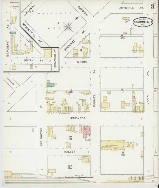 Sanborn Fire Insurance Map from Kissimmee, Osceola County, Florida (1893), Sheet #0003 - Historic Sanborn Fire Insurance Map Print, vintage old map wall art, antique decor, genealogy gift, Florida Florida map
