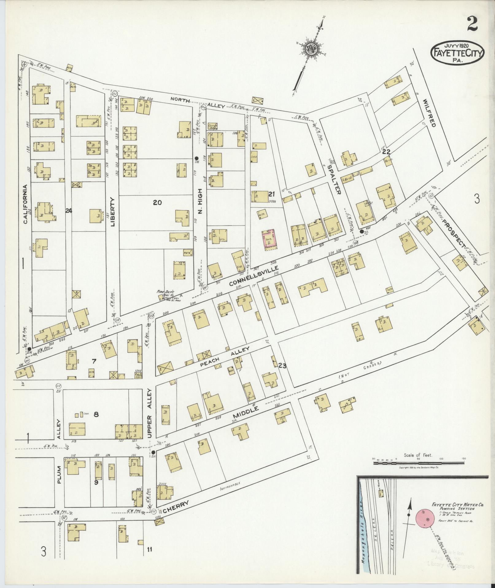 Sanborn Fire Insurance Map from Fayette City, Fayette County, Pennsylvania (1920), Sheet #0002 - Historic Sanborn Fire Insurance Map Print, vintage old map wall art, antique decor, genealogy gift, Pennsylvania Pennsylvania map