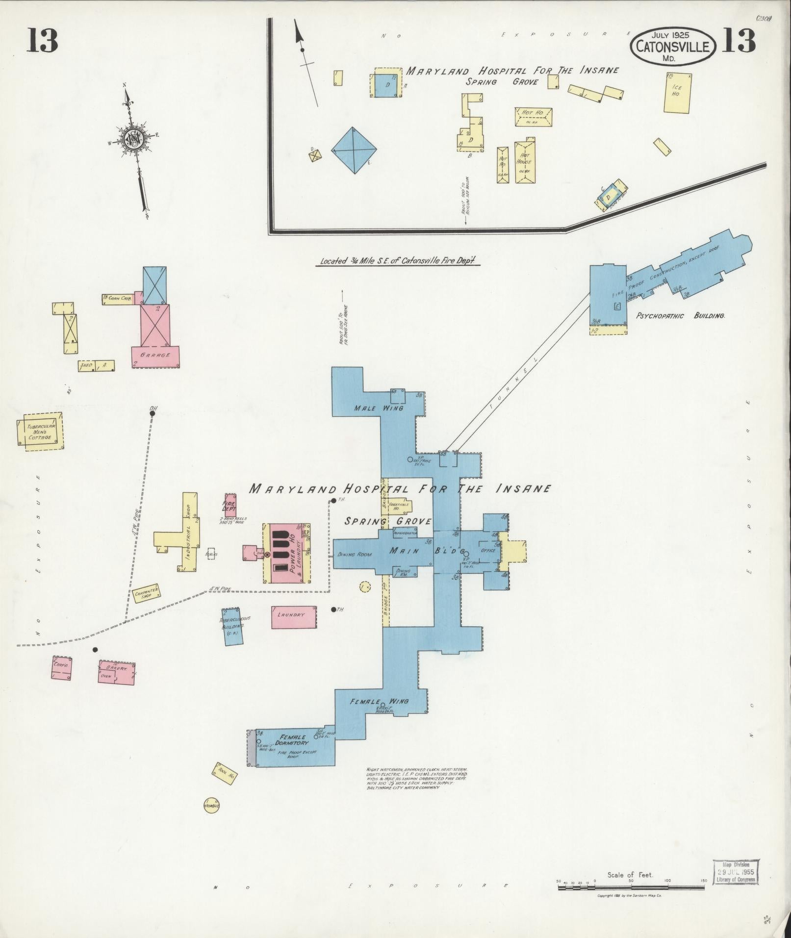 Baltimore, Maryland - 1925 - Sanborn Fire Insurance Map, Sheet #0013 - Historic Sanborn Fire Insurance Map Print, Baltimore Maryland 1925 0013 vintage old map wall art