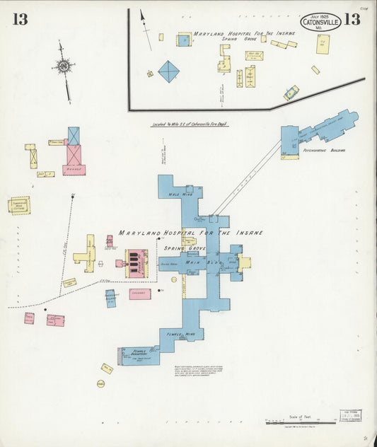 Baltimore, Maryland - 1925 - Sanborn Fire Insurance Map, Sheet #0013 - Historic Sanborn Fire Insurance Map Print, Baltimore Maryland 1925 0013 vintage old map wall art