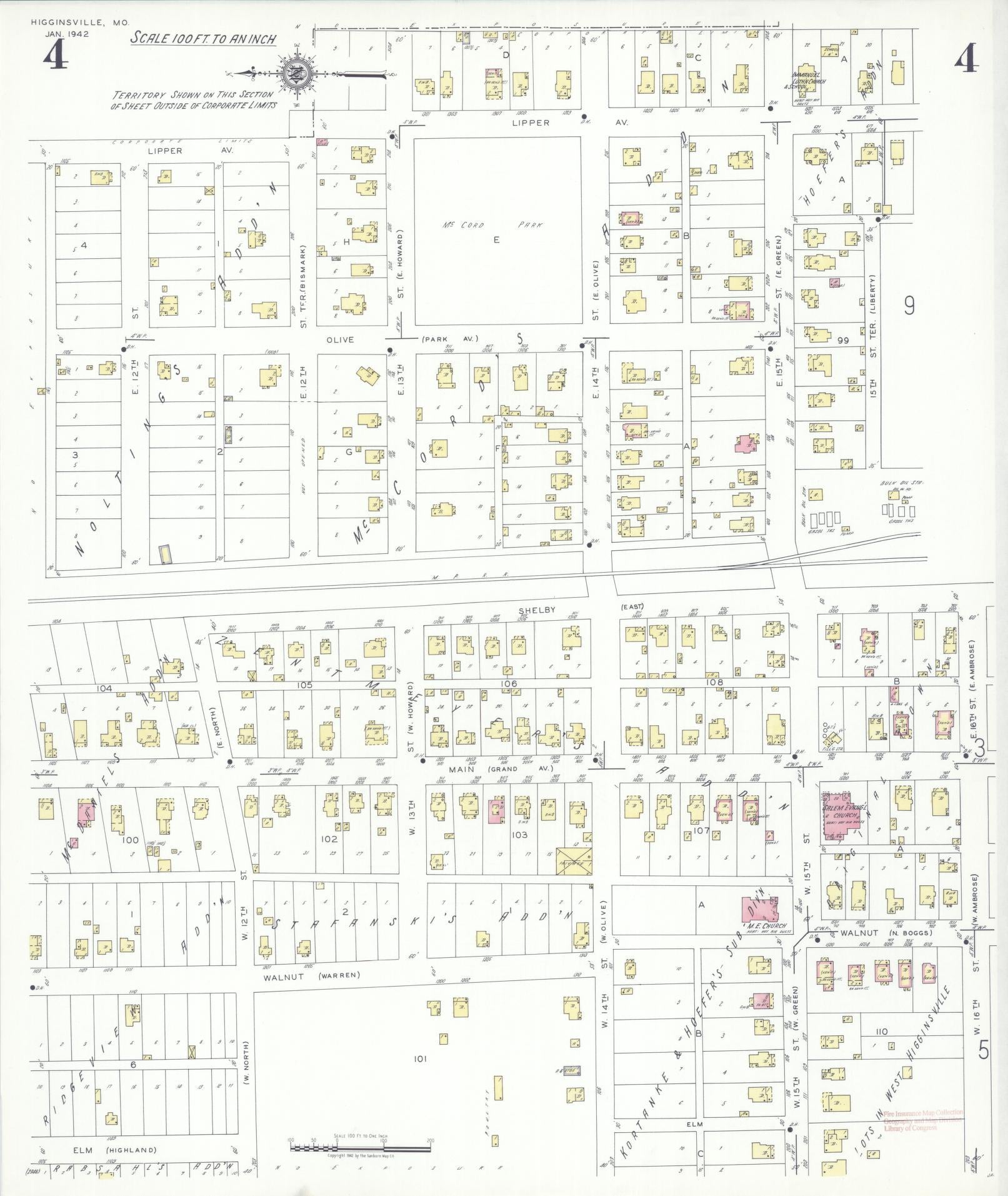 Sanborn Fire Insurance Map from Higginsville, Lafayette County, Missouri (1942), Sheet #0004 - Complete Map Set gallery image, historic Sanborn map, vintage wall art, Missouri Missouri