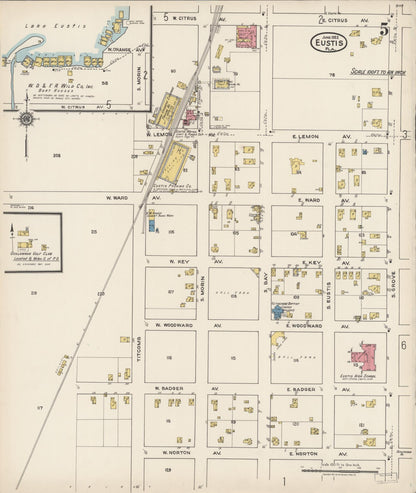 Sanborn Fire Insurance Map from Eustis, Lake County, Florida (1922), Sheet #0005 - Historic Sanborn Fire Insurance Map Print, vintage old map wall art, antique decor, genealogy gift, Florida Florida map