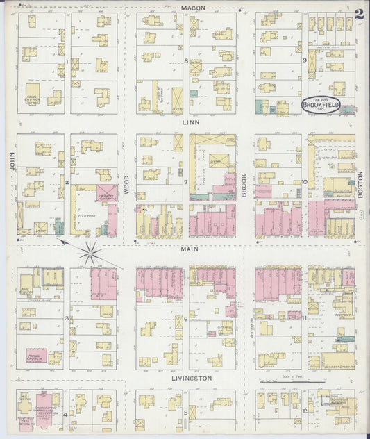 Sanborn Fire Insurance Map from Brookfield, Linn County, Missouri (1893), Sheet #0002 - Historic Sanborn Fire Insurance Map Print, vintage old map wall art, antique decor, genealogy gift, Missouri Missouri map