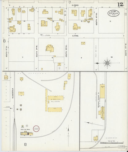 Sanborn Fire Insurance Map from Ocala, Marion County, Florida (1906), Sheet #0012 - Complete Map Set gallery image, historic Sanborn map, vintage wall art, Florida Florida