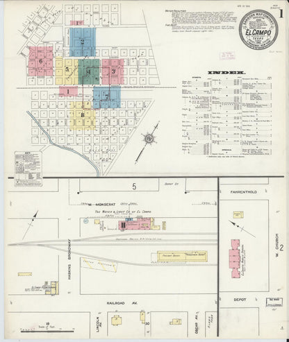 Sanborn Fire Insurance Map from El Campo, Wharton County, Texas (1912), Sheet #0001 - Historic Sanborn Fire Insurance Map Print, vintage old map wall art, antique decor, genealogy gift, Texas Texas map