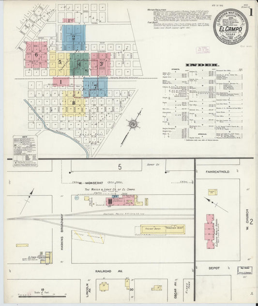 Sanborn Fire Insurance Map from El Campo, Wharton County, Texas (1912), Sheet #0001 - Historic Sanborn Fire Insurance Map Print, vintage old map wall art, antique decor, genealogy gift, Texas Texas map