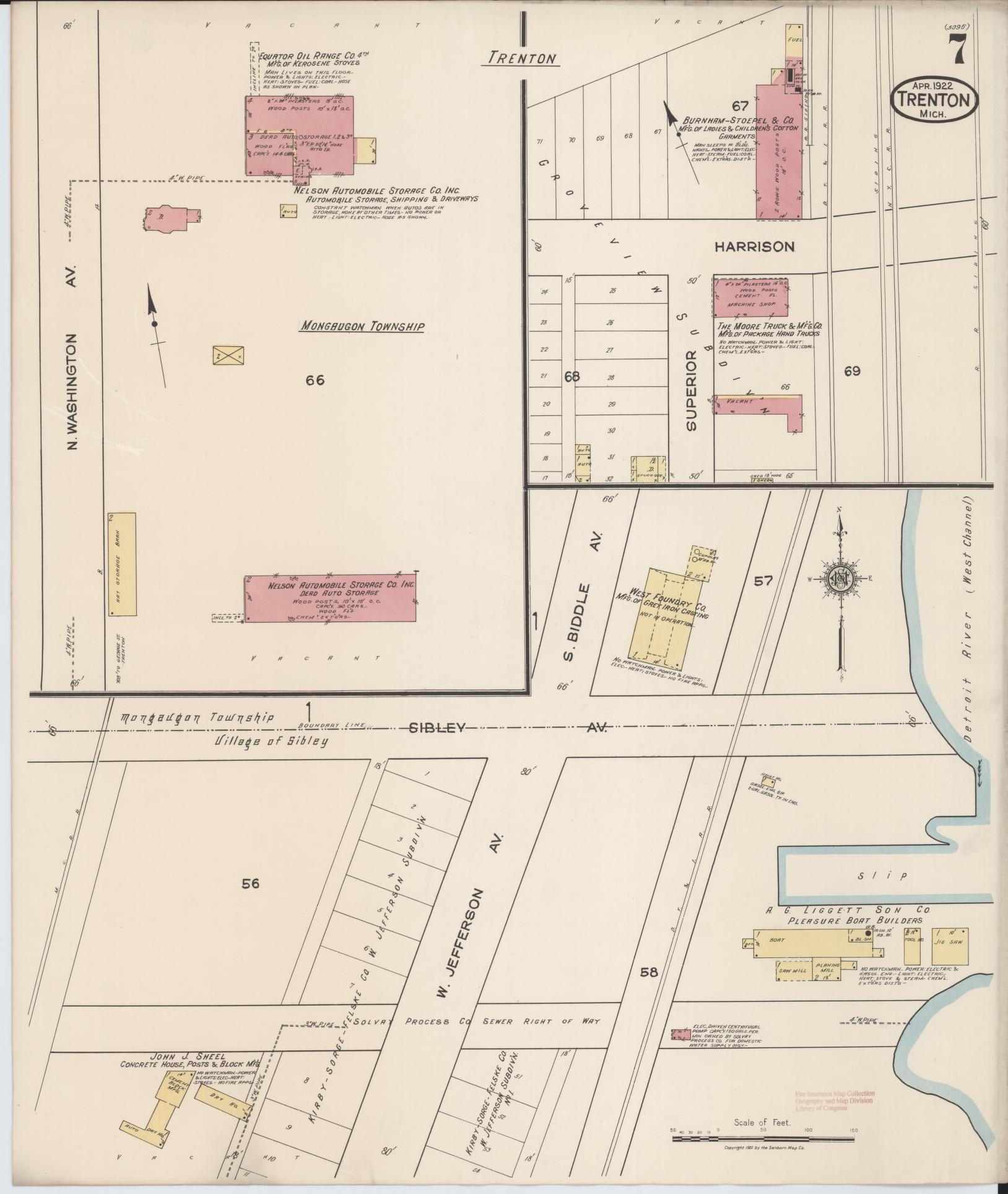 Sanborn Fire Insurance Map from Trenton, Wayne County, Michigan (1922), Sheet #0007 - Complete Map Set gallery image, historic Sanborn map, vintage wall art, Michigan Michigan