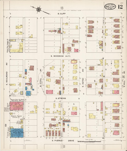 Sanborn Fire Insurance Map from Gallup, Mckinley County, New Mexico (1922), Sheet #0012 - Historic Sanborn Fire Insurance Map Print, vintage old map wall art, antique decor, genealogy gift, New Mexico New Mexico map