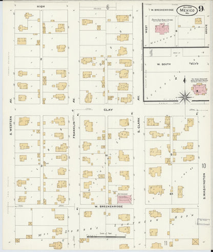Sanborn Fire Insurance Map from Mexico, Audrain County, Missouri (1908), Sheet #0009 - Historic Sanborn Fire Insurance Map Print, vintage old map wall art, antique decor, genealogy gift, Missouri Missouri map