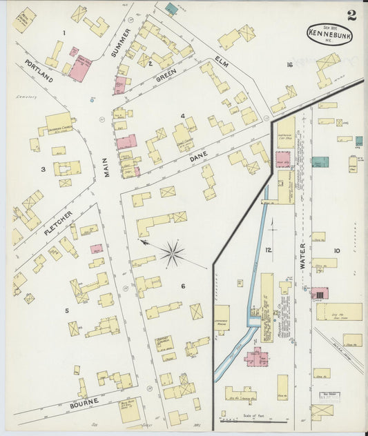 Sanborn Fire Insurance Map from Kennebunk, York County, Maine (1891), Sheet #0002 - Historic Sanborn Fire Insurance Map Print, vintage old map wall art, antique decor, genealogy gift, Maine Maine map
