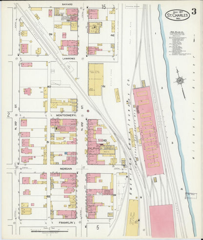 Sanborn Fire Insurance Map from Saint Charles, Saint Charles County, Missouri (1917), Sheet #0003 - Historic Sanborn Fire Insurance Map Print, vintage old map wall art, antique decor, genealogy gift, Missouri Missouri map
