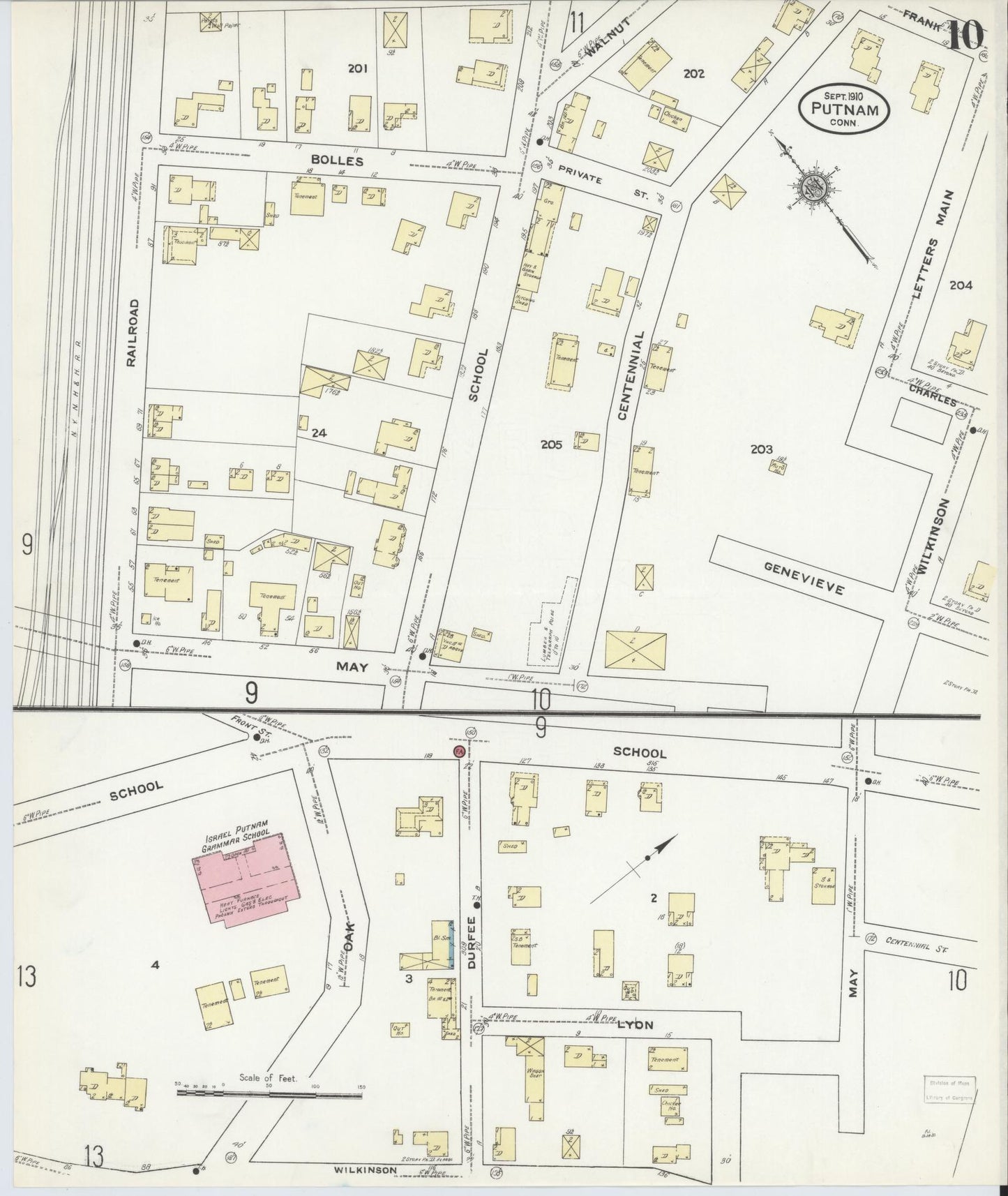 Sanborn Fire Insurance Map from Putnam, Windham County, Connecticut (1910), Sheet #0010 - Complete Map Set gallery image, historic Sanborn map, vintage wall art, Connecticut Connecticut