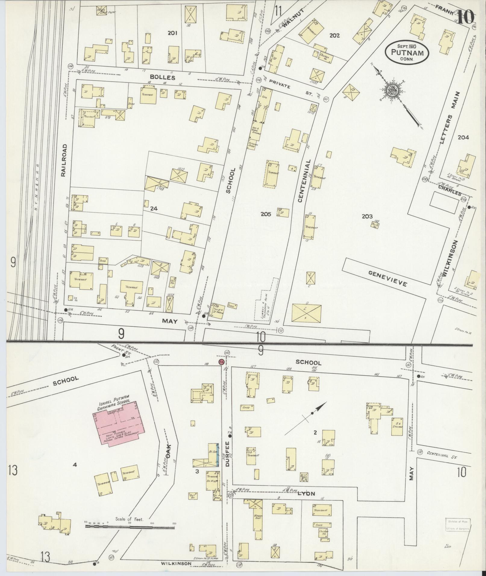 Sanborn Fire Insurance Map from Putnam, Windham County, Connecticut (1910), Sheet #0010 - Complete Map Set gallery image, historic Sanborn map, vintage wall art, Connecticut Connecticut