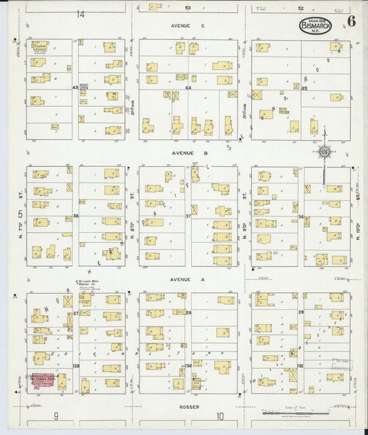 Sanborn Fire Insurance Map from Bismarck, Burleigh County, North Dakota (1919), Sheet #0006 - Historic Sanborn Fire Insurance Map Print, vintage old map wall art, antique decor, genealogy gift, North Dakota North Dakota map
