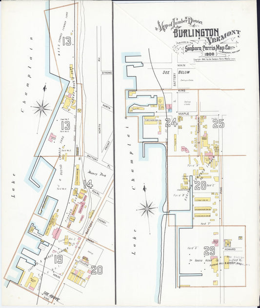 Sanborn Fire Insurance Map from Burlington, Chittenden County, Vermont (1900), Sheet #0001 - Historic Sanborn Fire Insurance Map Print, vintage old map wall art, antique decor, genealogy gift, Vermont Vermont map