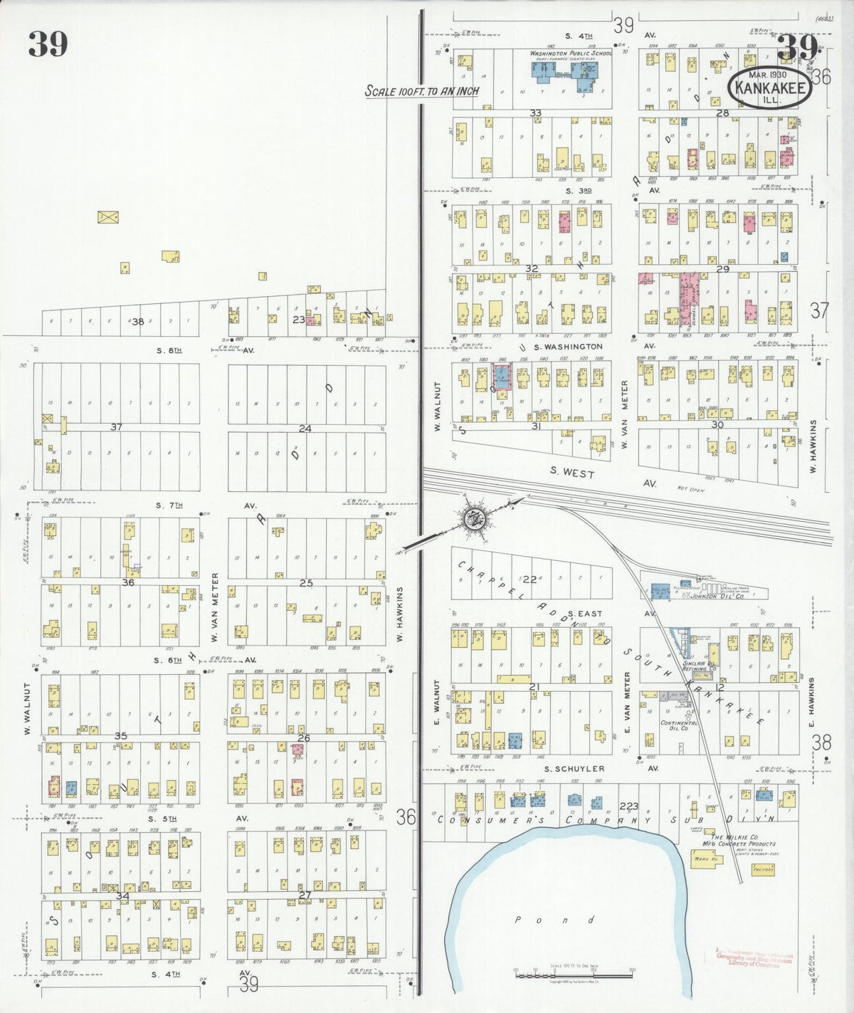 Sanborn Fire Insurance Map from Kankakee, Kankakee County, Illinois (1930), Sheet #0039 - Complete Map Set gallery image, historic Sanborn map, vintage wall art, Illinois Illinois