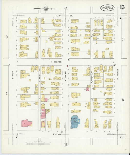 Sanborn Fire Insurance Map from Titusville, Crawford County, Pennsylvania (1912), Sheet #0015 - Historic Sanborn Fire Insurance Map Print, vintage old map wall art, antique decor, genealogy gift, Pennsylvania Pennsylvania map