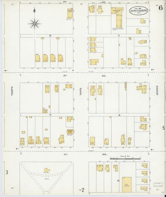 Sanborn Fire Insurance Map from Saint Petersburg, Pinellas County, Florida (1904), Sheet #0006 - Historic Sanborn Fire Insurance Map Print, vintage old map wall art, antique decor, genealogy gift, Florida Florida map