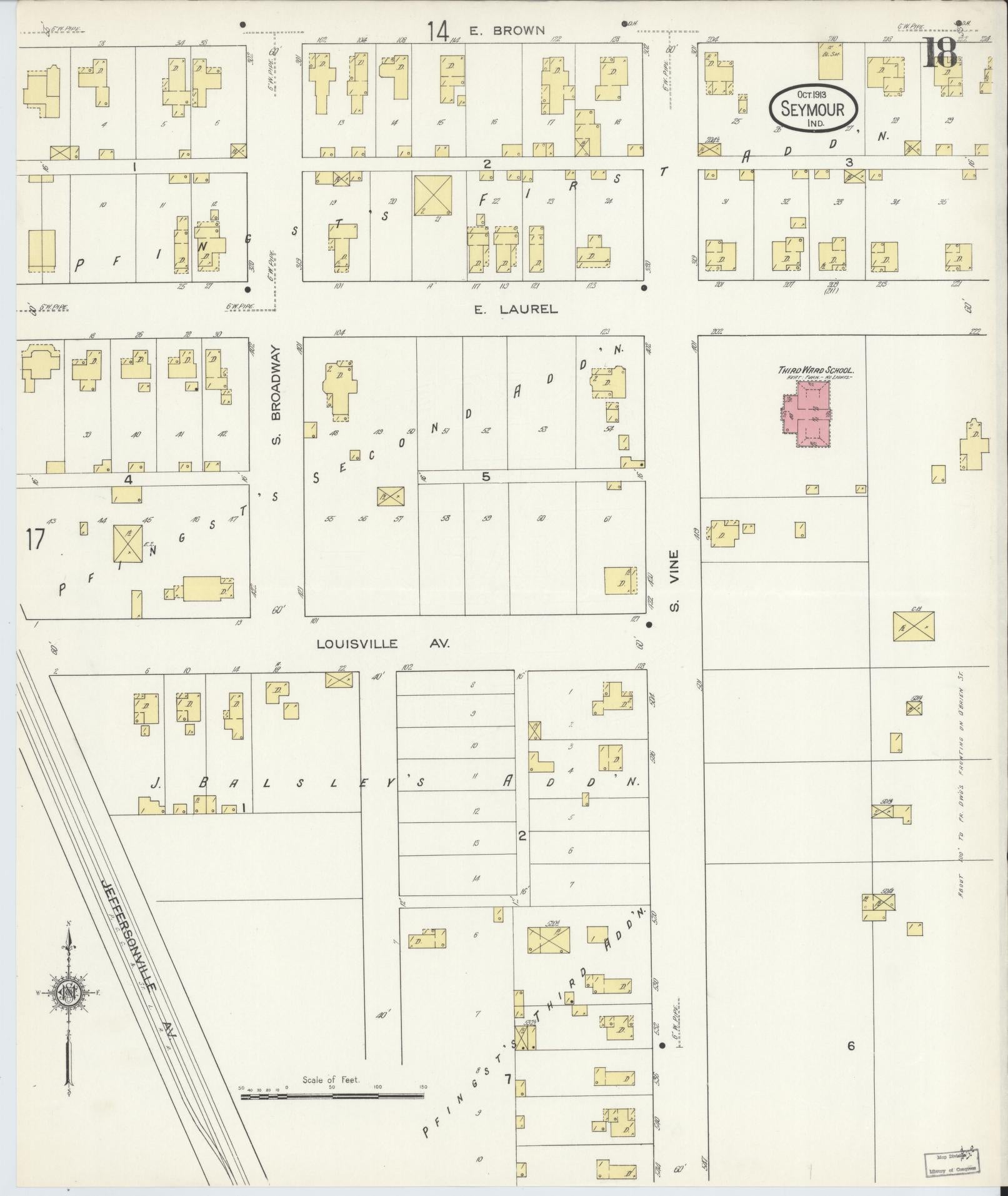 Sanborn Fire Insurance Map from Seymour, Jackson County, Indiana (1913), Sheet #0018 - Complete Map Set gallery image, historic Sanborn map, vintage wall art, Indiana Indiana