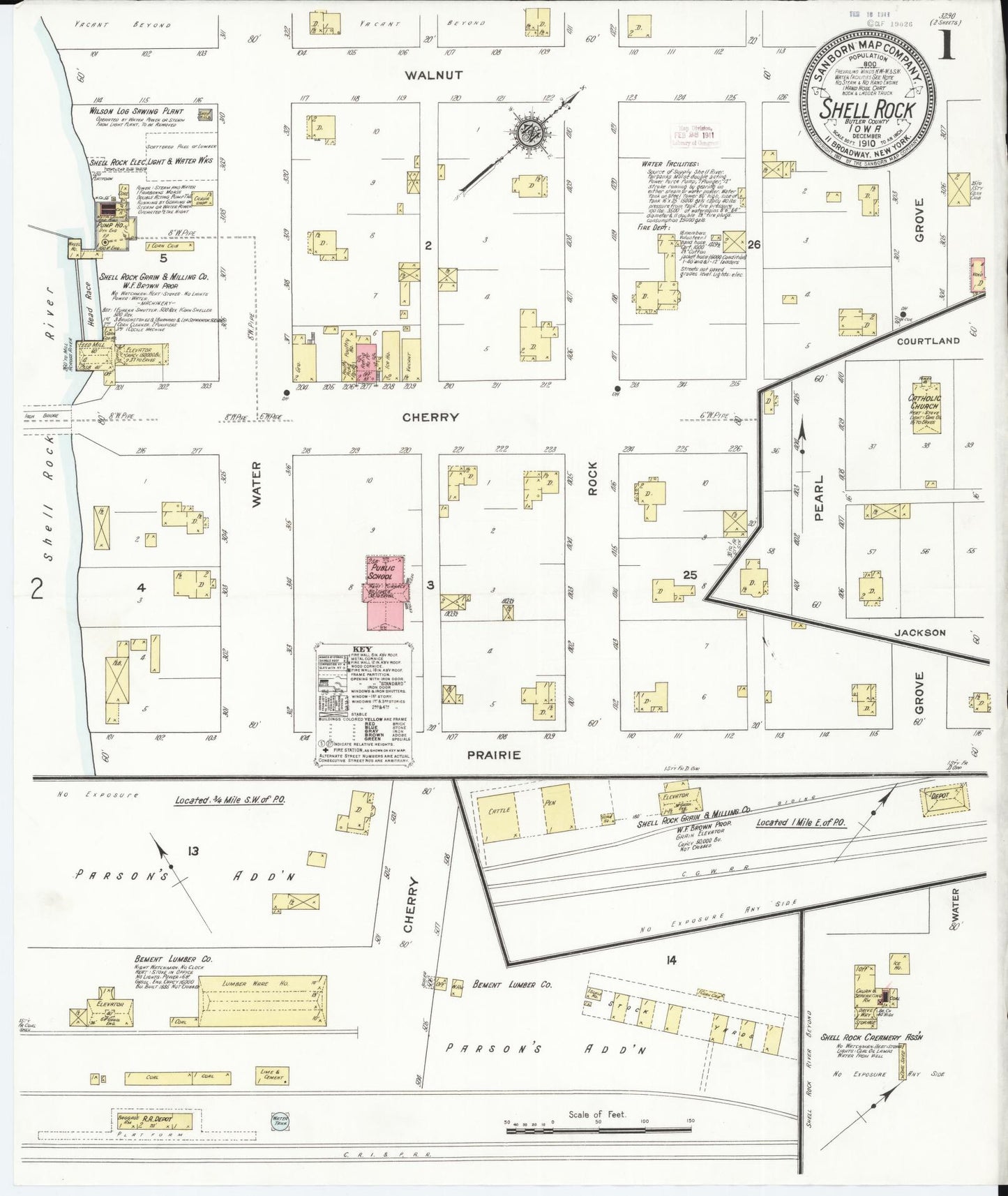 Sanborn Fire Insurance Map from Shell Rock, Butler County, Iowa (1910), Sheet #0001 - Historic Sanborn Fire Insurance Map Print, vintage old map wall art