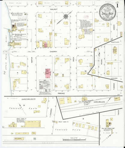 Sanborn Fire Insurance Map from Shell Rock, Butler County, Iowa (1910), Sheet #0001 - Historic Sanborn Fire Insurance Map Print, vintage old map wall art