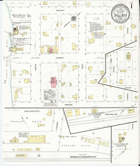 Sanborn Fire Insurance Map from Shell Rock, Butler County, Iowa (1910), Sheet #0001 - Historic Sanborn Fire Insurance Map Print, vintage old map wall art