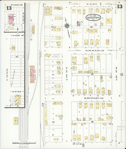 Sanborn Fire Insurance Map from Watertown, Codington County, South Dakota (1923), Sheet #0013 - Complete Map Set gallery image, historic Sanborn map, vintage wall art, South Dakota South Dakota