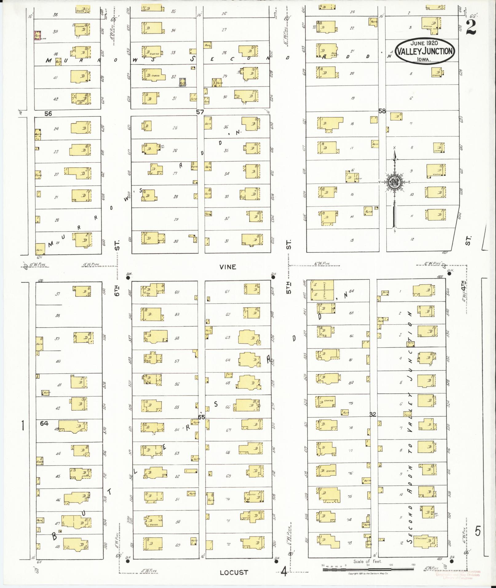 Sanborn Fire Insurance Map from Valley Junction, Polk County, Iowa (1920), Sheet #0002 - Historic Sanborn Fire Insurance Map Print, vintage old map wall art