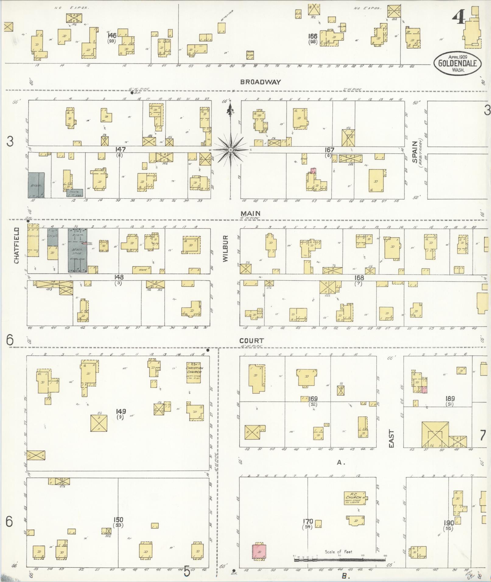 Sanborn Fire Insurance Map from Goldendale, Klickitat County, Washington (1909), Sheet #0004 - Complete Map Set gallery image, historic Sanborn map, vintage wall art, Washington Washington