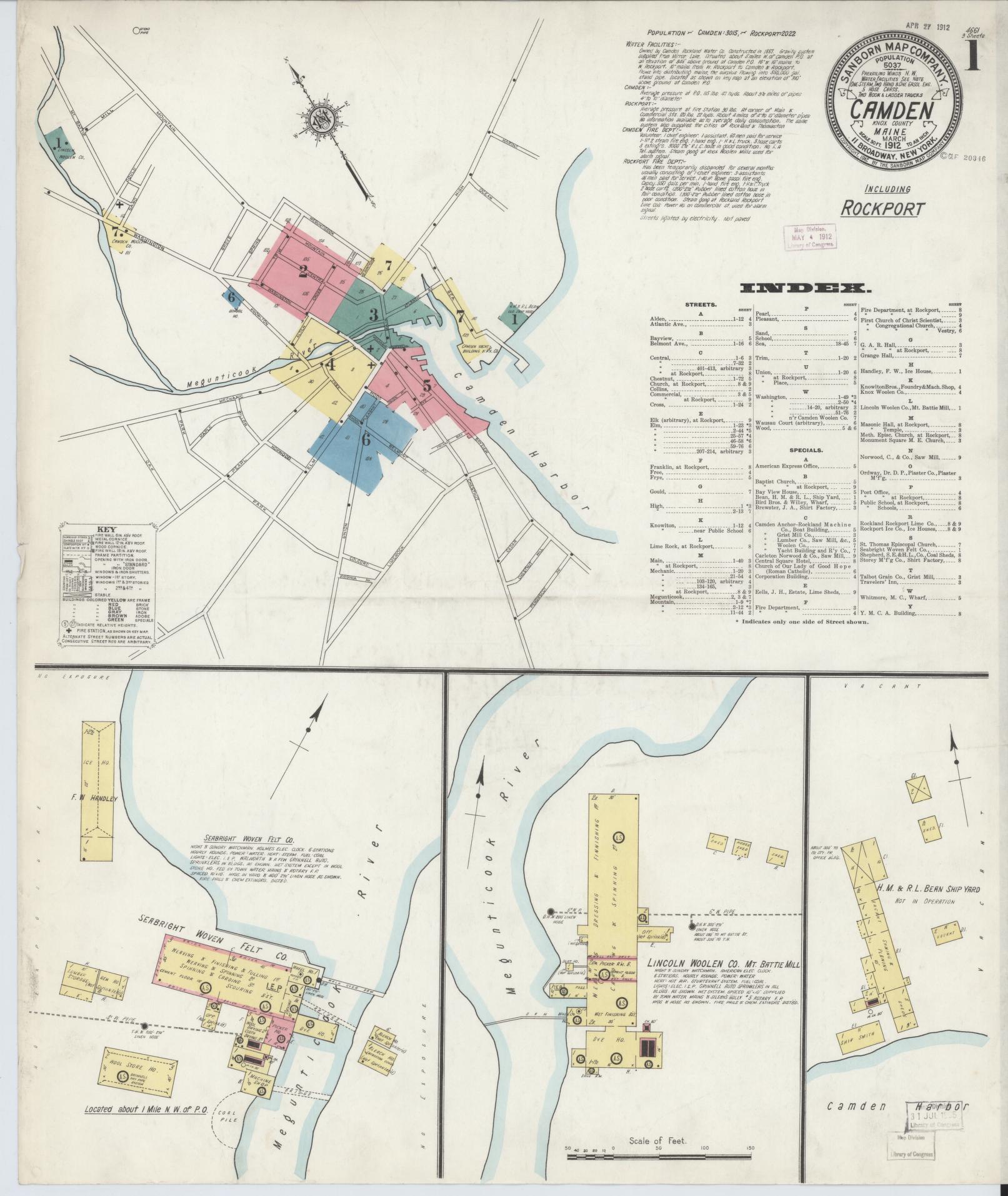 Sanborn Fire Insurance Map from Camden, Knox County, Maine (1912), Sheet #0001 - Complete Map Set gallery image, historic Sanborn map, vintage wall art, Maine Maine