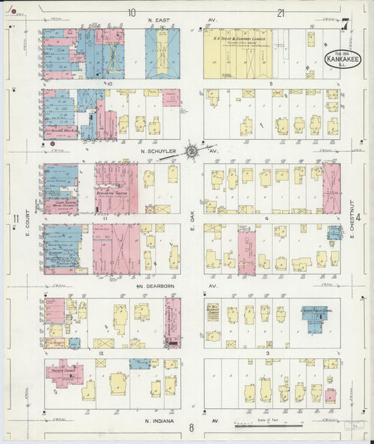 Sanborn Fire Insurance Map from Kankakee, Kankakee County, Illinois (1914), Sheet #0007 - Historic Sanborn Fire Insurance Map Print, vintage old map wall art, antique decor, genealogy gift, Illinois Illinois map