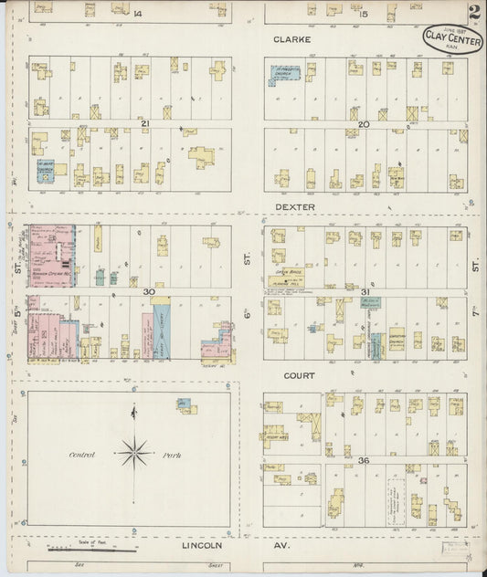 Sanborn Fire Insurance Map from Clay Center, Clay County, Kansas (1887), Sheet #0002 - Historic Sanborn Fire Insurance Map Print, vintage old map wall art, antique decor, genealogy gift, Kansas Kansas map