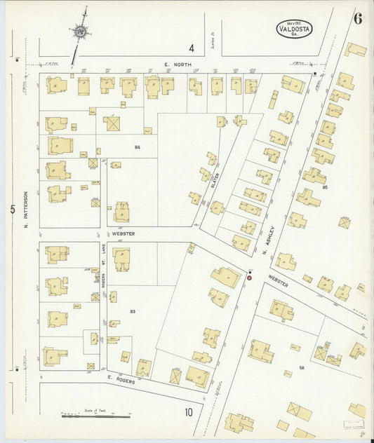 Sanborn Fire Insurance Map from Valdosta, Lowndes County, Georgia (1912), Sheet #0006 - Historic Sanborn Fire Insurance Map Print, vintage old map wall art, antique decor, genealogy gift, Georgia Georgia map