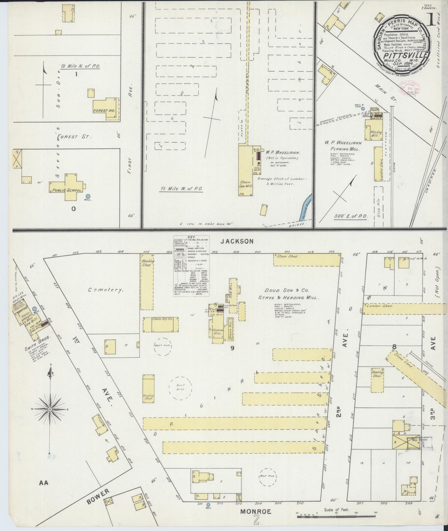 Sanborn Fire Insurance Map from Pittsville, Wood County, Wisconsin (1894), Sheet #0001 - Historic Sanborn Fire Insurance Map Print, vintage old map wall art, antique decor, genealogy gift, Wisconsin Wisconsin map