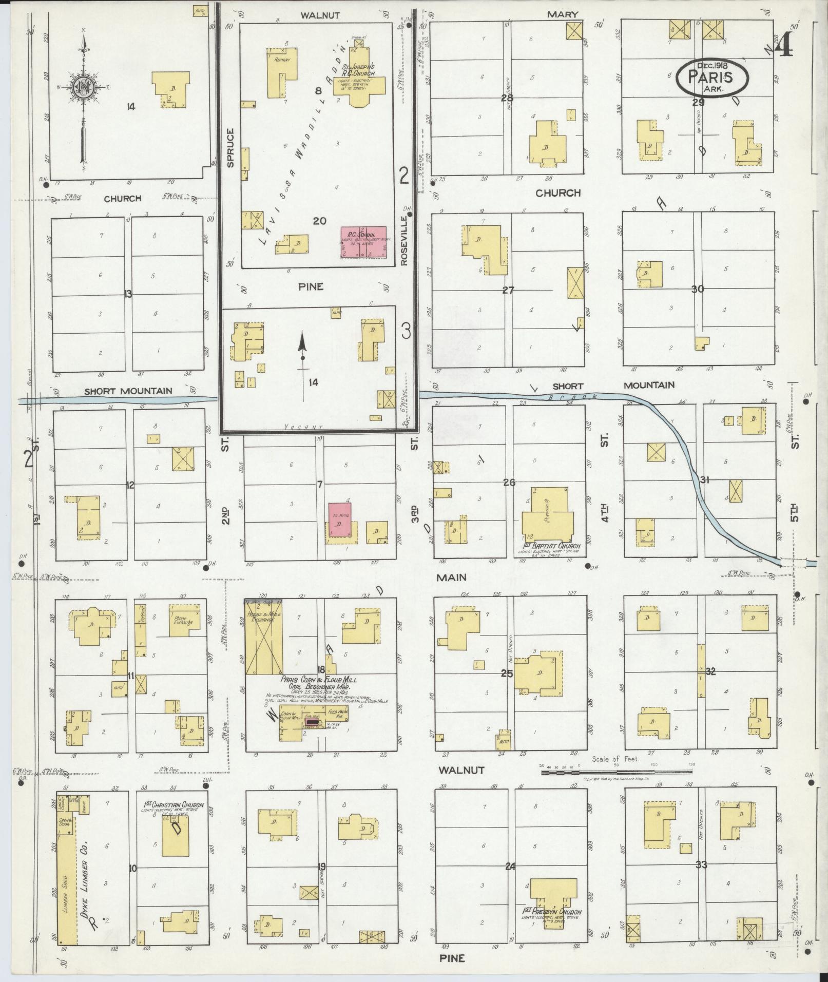 Sanborn Fire Insurance Map from Paris, Logan County, Arkansas (1918), Sheet #0004 - Historic Sanborn Fire Insurance Map Print, vintage old map wall art, antique decor, genealogy gift, Arkansas Arkansas map