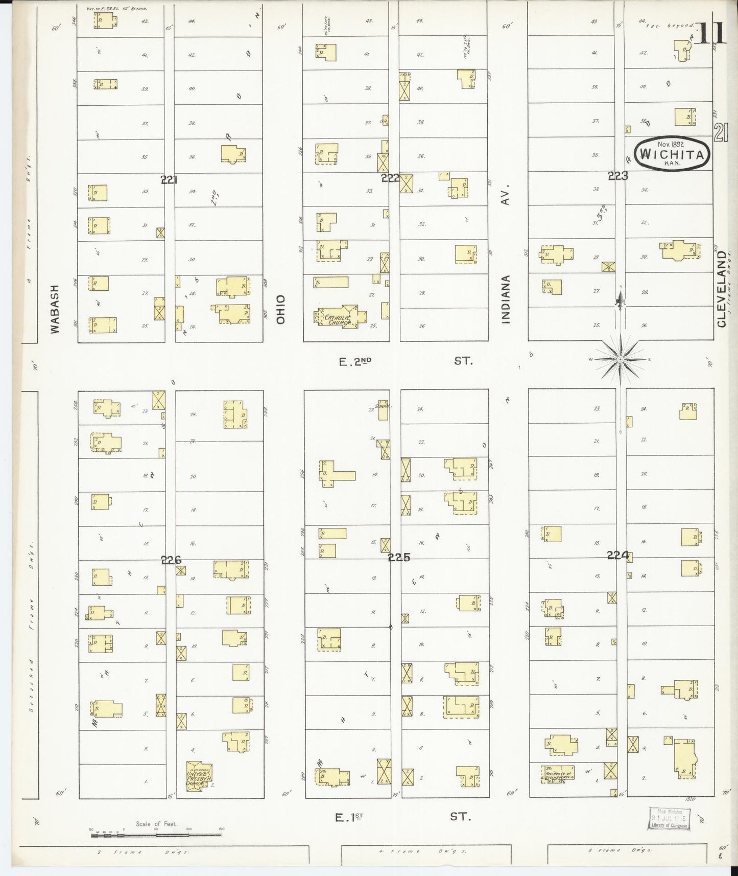 Sanborn Fire Insurance Map from Wichita, Sedgwick County, Kansas (1892), Sheet #0011 - Complete Map Set gallery image, historic Sanborn map, vintage wall art, Kansas Kansas