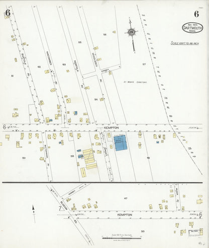 Sanborn Fire Insurance Map from Dartmouth, Bristol County, Massachusetts (1924), Sheet #0006 - Historic Sanborn Fire Insurance Map Print, vintage old map wall art, antique decor, genealogy gift, Massachusetts Massachusetts map