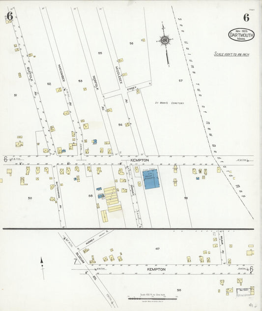 Sanborn Fire Insurance Map from Dartmouth, Bristol County, Massachusetts (1924), Sheet #0006 - Historic Sanborn Fire Insurance Map Print, vintage old map wall art, antique decor, genealogy gift, Massachusetts Massachusetts map