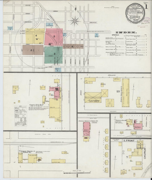 Sanborn Fire Insurance Map from Florence, Florence County, South Carolina (1893), Sheet #0001 - Complete Map Set gallery image, historic Sanborn map, vintage wall art, South Carolina South Carolina