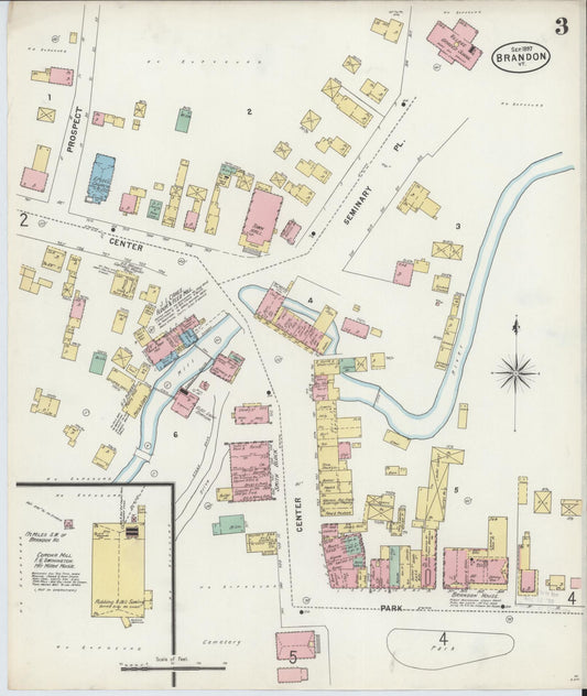 Sanborn Fire Insurance Map from Brandon, Rutland County, Vermont (1897), Sheet #0003 - Historic Sanborn Fire Insurance Map Print, vintage old map wall art, antique decor, genealogy gift, Vermont Vermont map