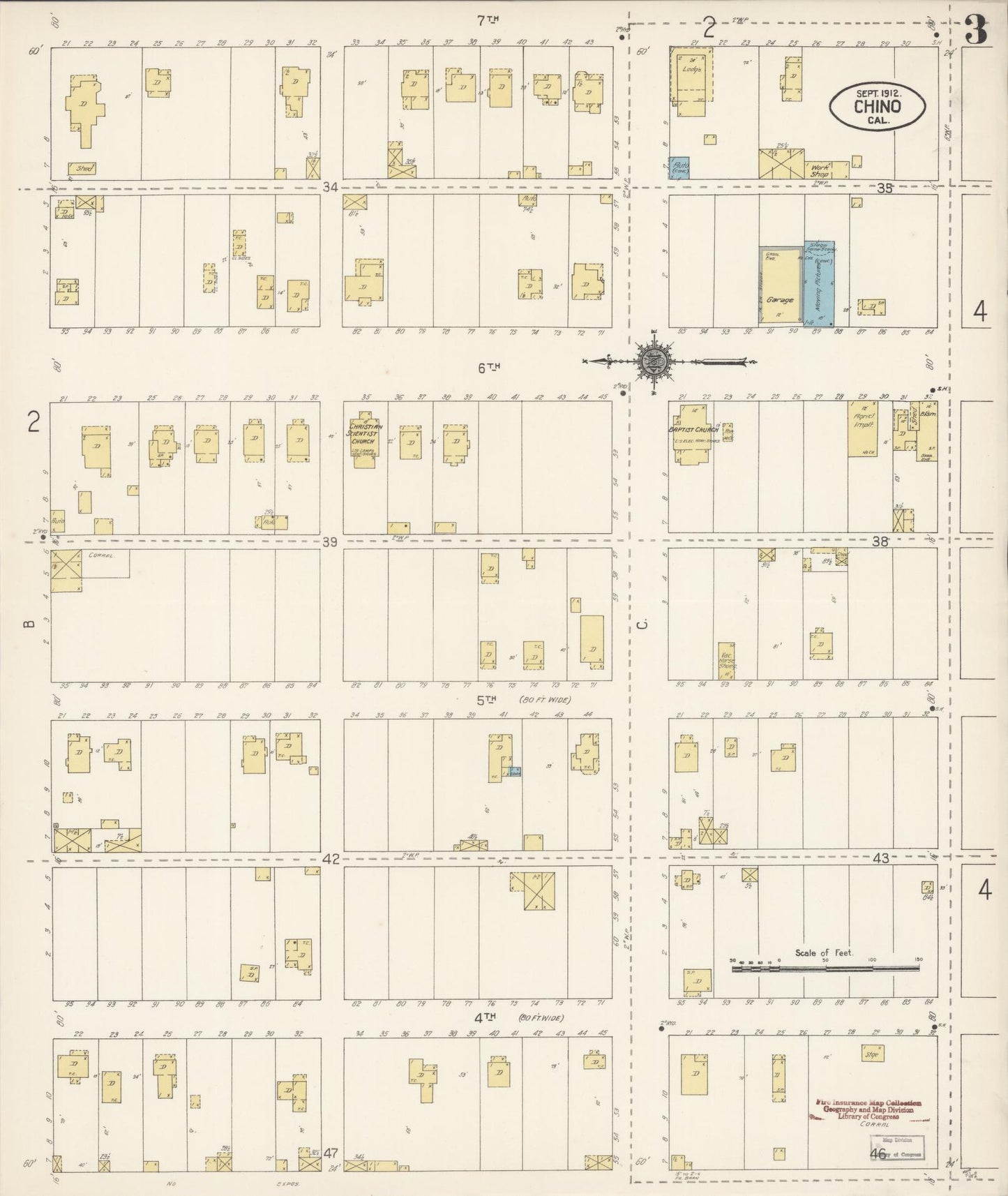 Sanborn Fire Insurance Map from Chino, San Bernardino County, California (1912), Sheet #0003 - Historic Sanborn Fire Insurance Map Print, vintage old map wall art, antique decor, genealogy gift, California California map
