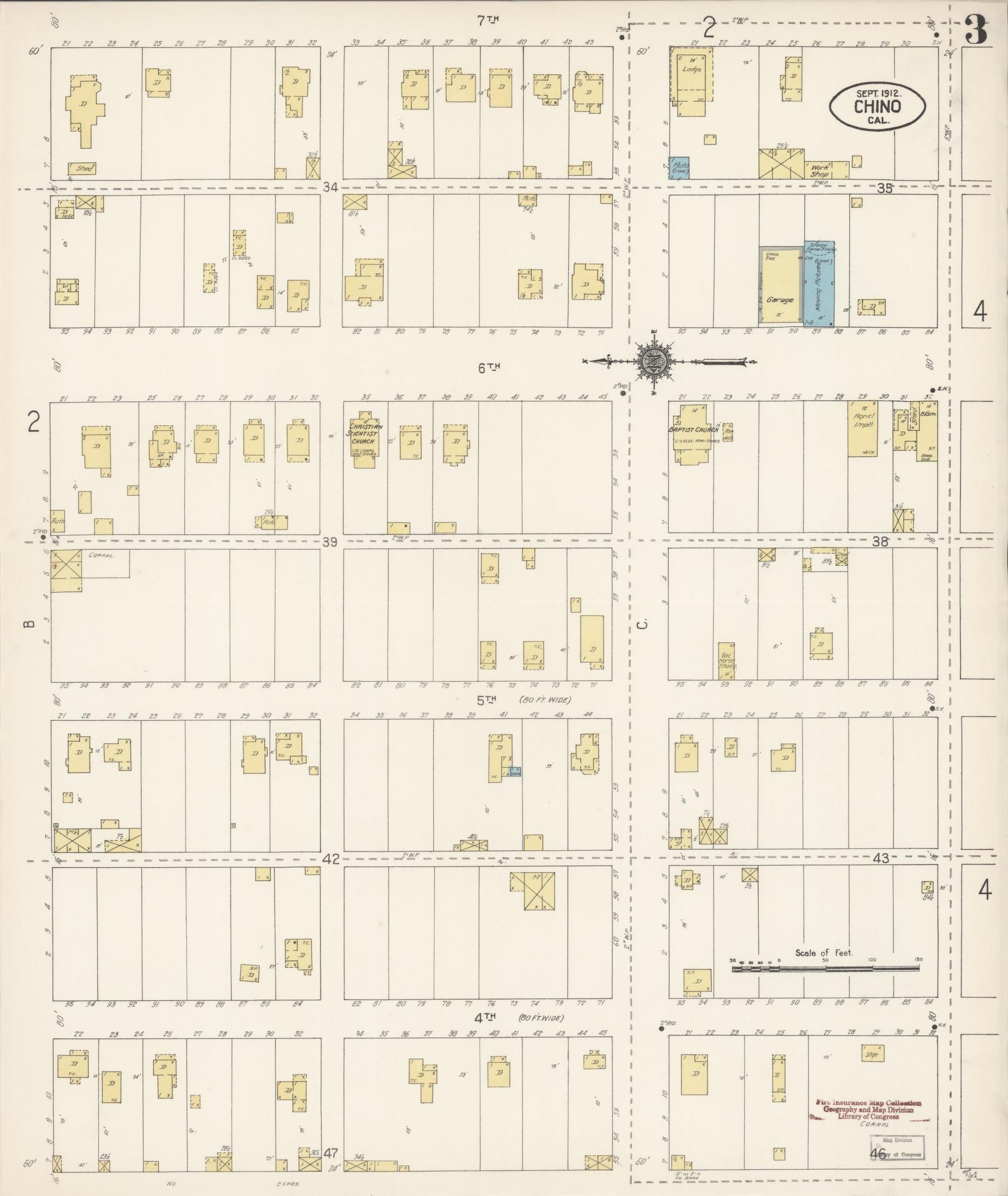 Sanborn Fire Insurance Map from Chino, San Bernardino County, California (1912), Sheet #0003 - Historic Sanborn Fire Insurance Map Print, vintage old map wall art, antique decor, genealogy gift, California California map