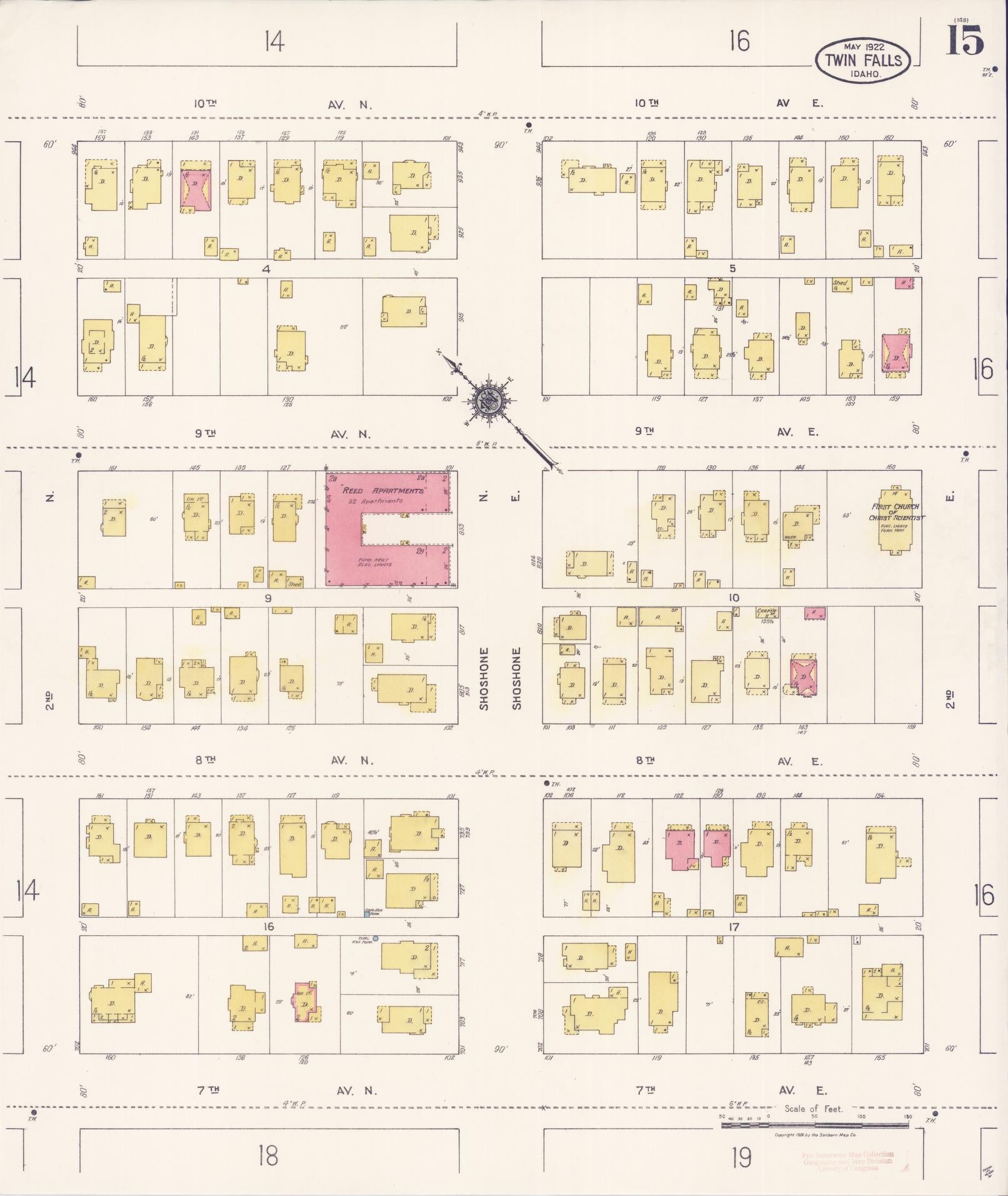 Sanborn Fire Insurance Map from Twin Falls, Twin Falls County, Idaho (1922), Sheet #0015 - Complete Map Set gallery image, historic Sanborn map, vintage wall art, Falls Idaho
