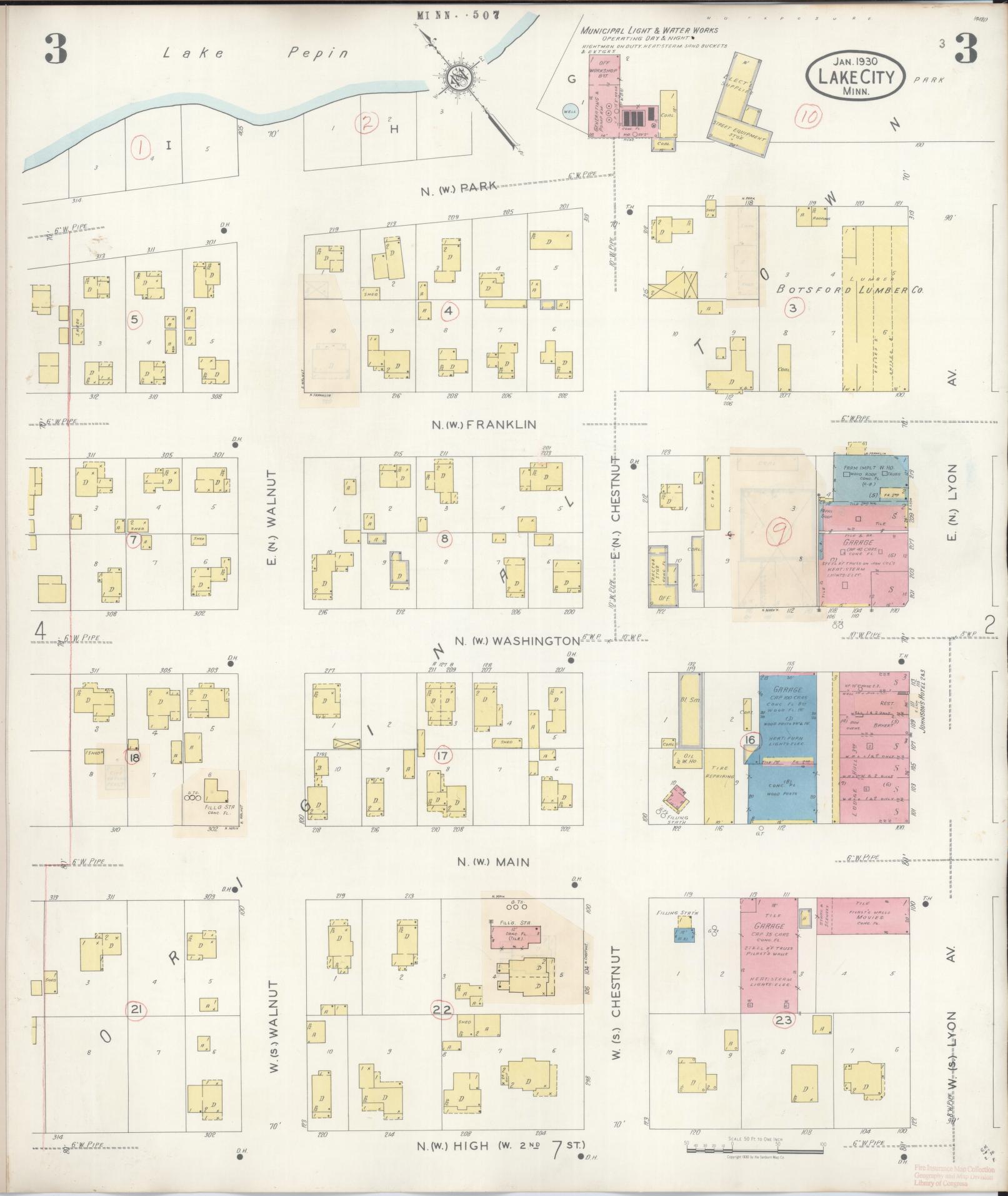 Sanborn Fire Insurance Map from Lake City, Wabasha County, Minnesota (1938), Sheet #0003 - Historic Sanborn Fire Insurance Map Print, vintage old map wall art, antique decor, genealogy gift, Minnesota Minnesota map